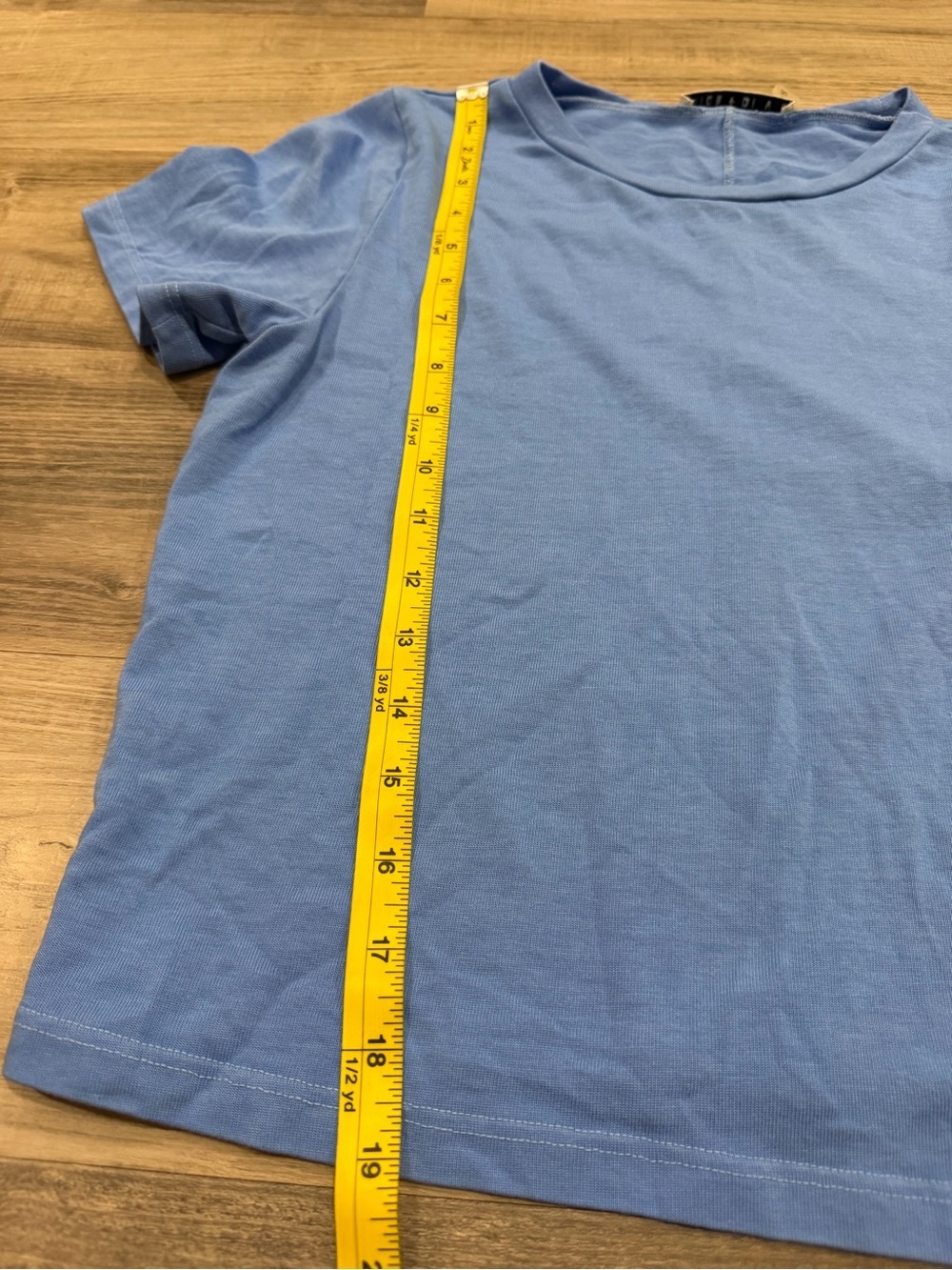 Alice + Olivia Cindy Cropped Tee Blue Cotton Modal Short Sleeve Top L - Picture 7 of 7